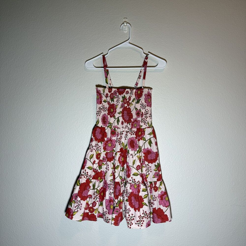 Steve Madden Floral Smocked Sundress XS | Pink Red Tiered Cotton